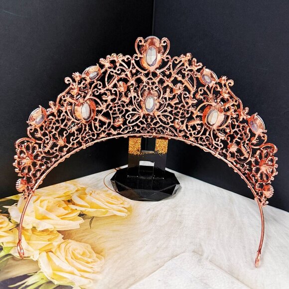 Vintage Handmade Crown, Emerald Crystal Crown, Victorian Tiara, Copper Crown main image 6